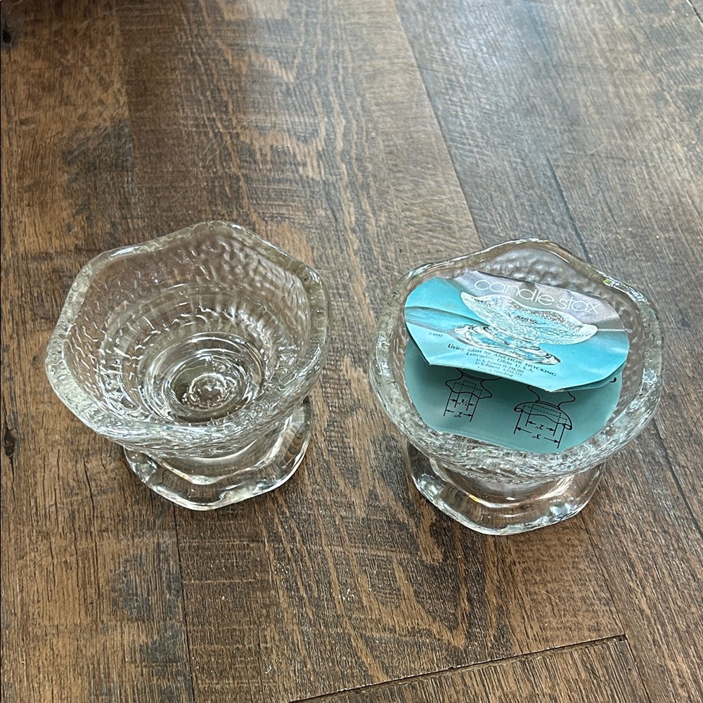 2 New Vintage Anchor Hocking Stax 3 Ways Textured Candle Holders‎ Taper Votive